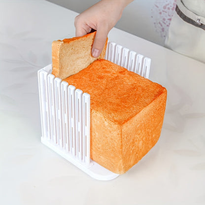 Adjustable Bread Slicer - Foldable White Plastic Toast Cutting Guide for Uniform Loaf Slicing in Home Kitchen