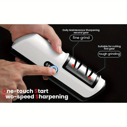 Electric Knife Sharpener – Multifunctional Household Knife Sharpening Tool, Fully Automatic USB Charging with 2 Speed Adjustment for Kitchen Use