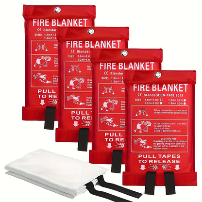 4 Piece Premium Fiberglass Fire Blankets - Heat-Resistant, Compact and Reusable for Kitchen, Home, School, Office, Camping, and Car Emergencies