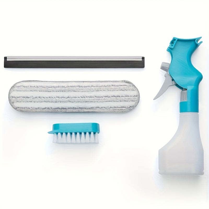 4 in 1 Glass Cleaning Wizard – Scraping, Wiping, Scrubbing and Spraying Tool for Streak-Free Bathroom, Mirror, Window, Glass and Tile Cleaning – Home and Office