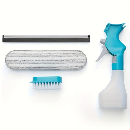 4 in 1 Glass Cleaning Wizard – Scraping, Wiping, Scrubbing and Spraying Tool for Streak-Free Bathroom, Mirror, Window, Glass and Tile Cleaning – Home and Office