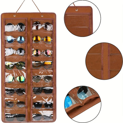 16 Slot Hanging Glasses Organizer - PVC Wall Pocket with Dust-Proof Holder, Metal Hook, and Sturdy Rope, Ideal for Women's Fashion Accessories, Perfect for Christmas/Halloween Gift