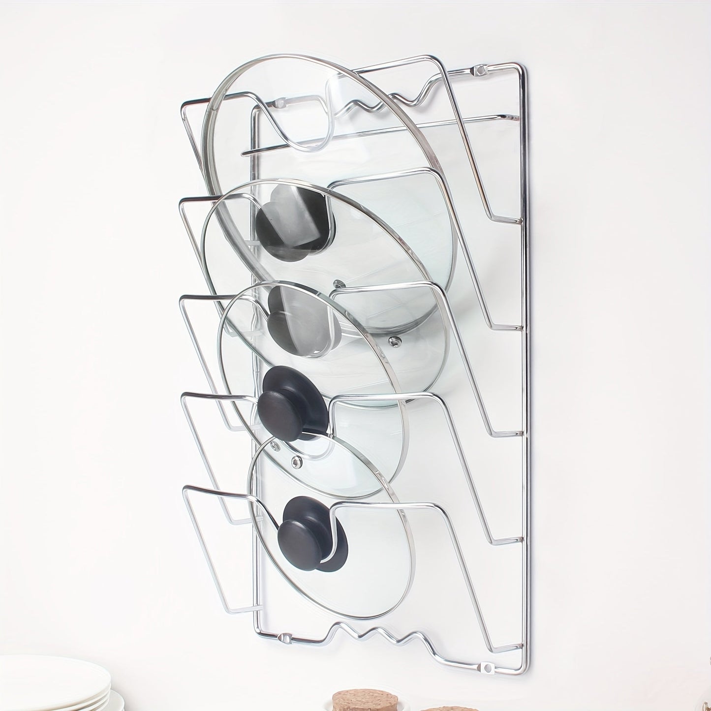 Space-Saving Hanging Pot Lid Holder - Multifunctional Wall-Mounted Rack, Cutting Board Organizer, and Kitchen Essentials for Easy Meal Prep
