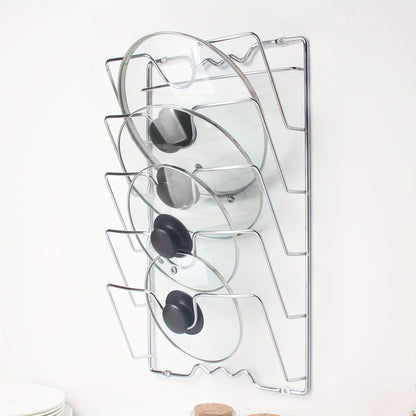 Space-Saving Hanging Pot Lid Holder - Multifunctional Wall-Mounted Rack, Cutting Board Organizer, and Kitchen Essentials for Easy Meal Prep