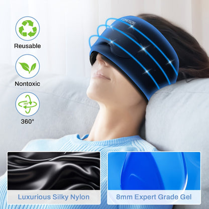 Migraine Relief Cap - Foldable Hot and Cold Ice Gel Mask for Headache Relief, 360° Fit for Hangover and Migraine Relief