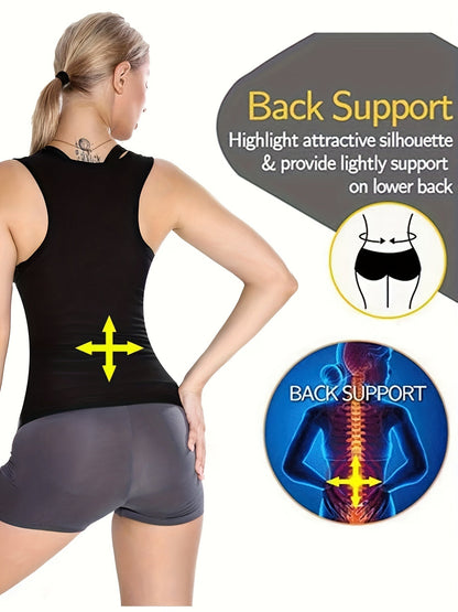Round Neck Slimming Sauna Sweat Tank Top - Racer Back Body Shaped Workout Top for Women's Activewear
