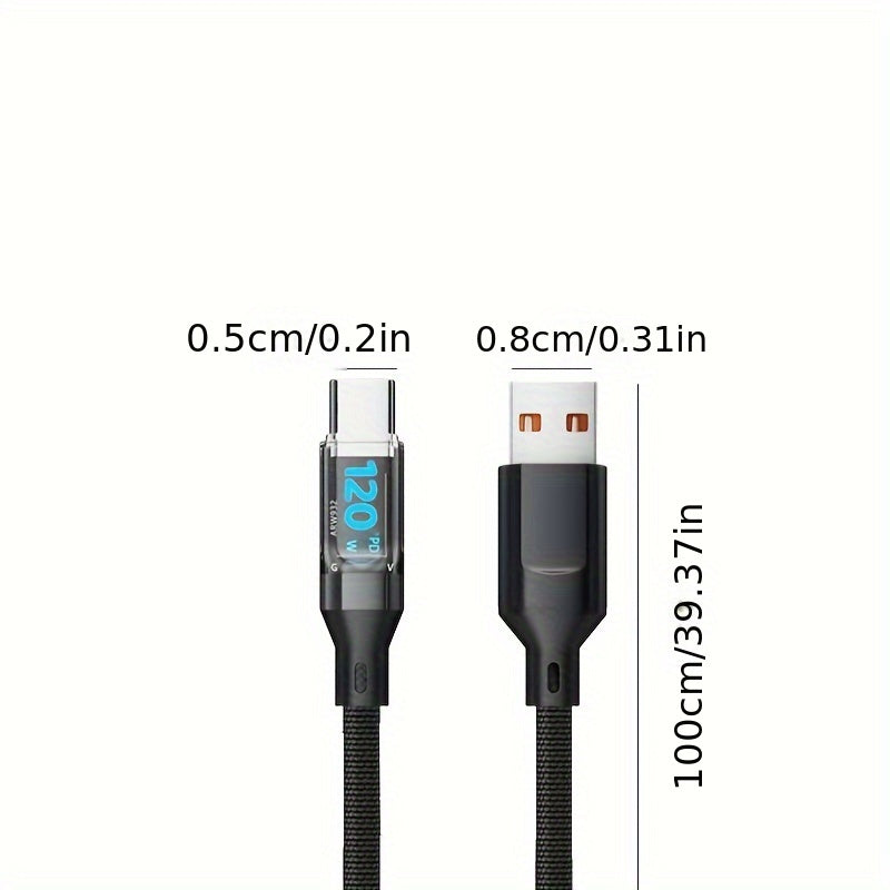 120W Super Fast Charging USB C Cable – Real-Time Digital Display with LED Screen