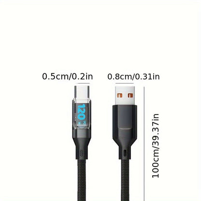 120W Super Fast Charging USB C Cable – Real-Time Digital Display with LED Screen