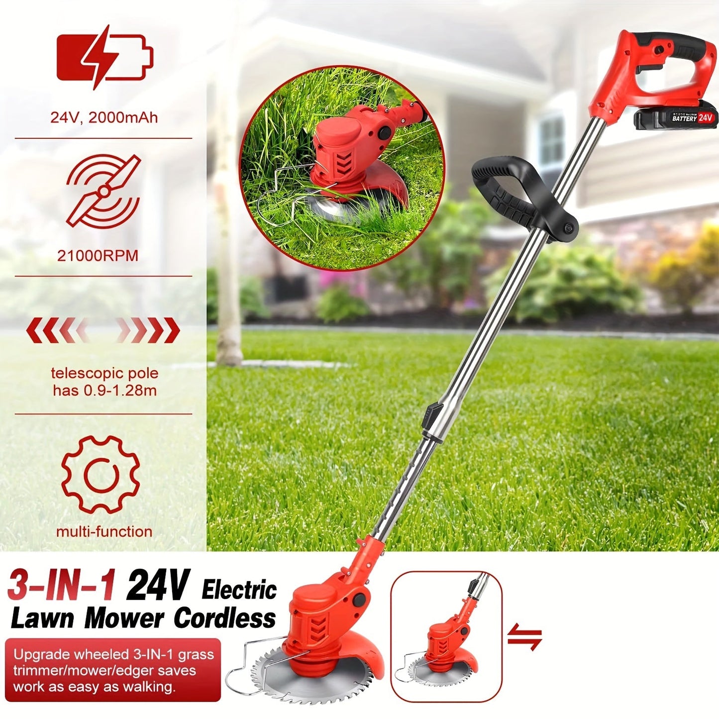 1000W High-Power Cordless Weed Eater - Stainless Steel Electric Brush Lawn Edger, Advanced Grass String Trimmer - Universal, Lightweight Design for Year-Round Lawn Care