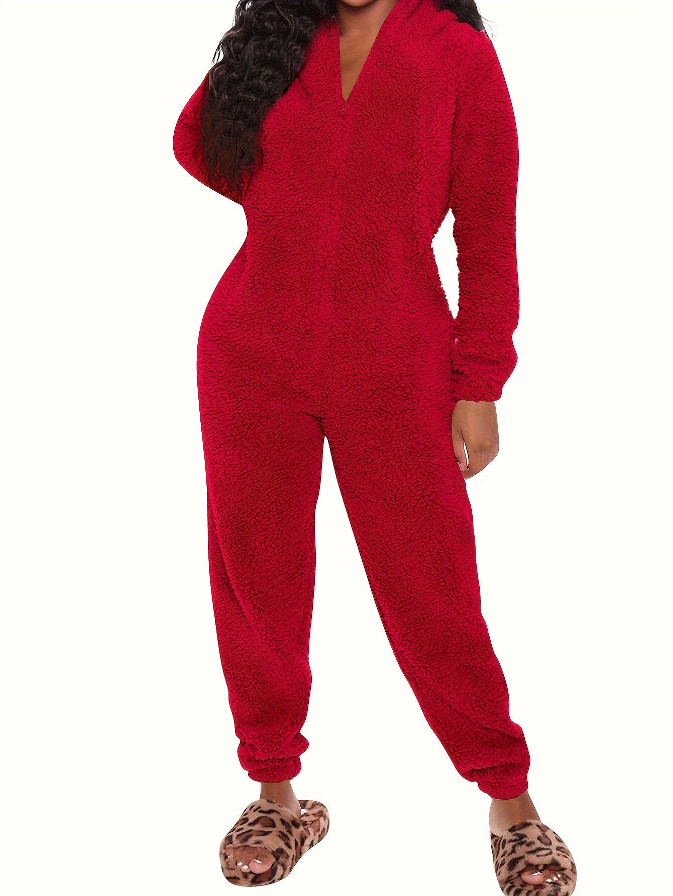 Fuzzy Hooded Pajama Jumpsuit for Music Festivals – Comfy and Cute Long Sleeve Zipper Pajamas – Women's Lingerie and Sleepwear
