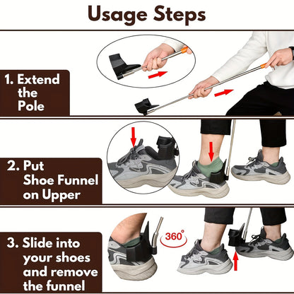Easy-Reach 31" Stainless Steel Shoe Horn – No Bending Required, Ideal for Sneakers & Boots, Perfect for Seniors