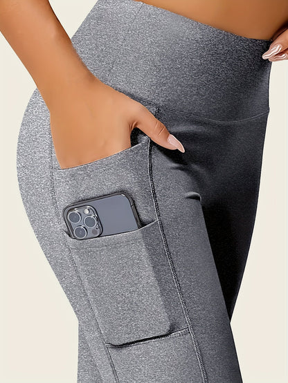 Solid Color Yoga Pants with Pocket – High-Stretch Fitness Leggings for Running and Sports – Women's Activewear