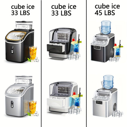 Countertop Ice Maker – 45lbs Capacity, 2-Way Water Supply, Self-Cleaning, Ice Size Control, 24H Timer – Stainless Steel Ice Machine for Home Bar, RV, and Parties (Black)