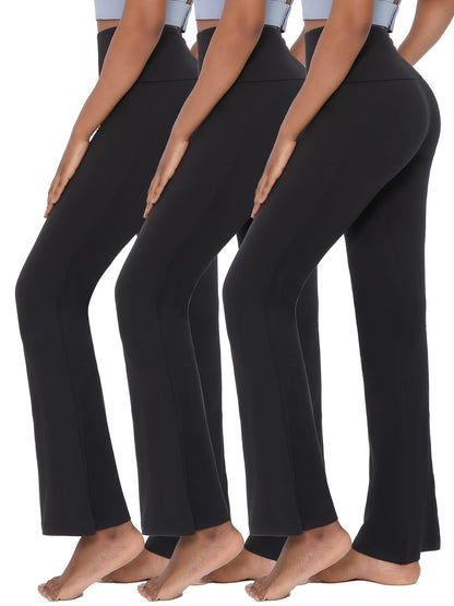3 Pack Women's High-Waisted Flare Pants with Tummy Control – Soft Yoga, Workout & Running Bell Bottoms
