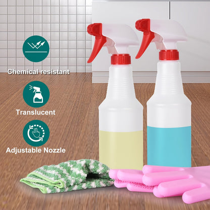 2 Pack Leak-Proof 16oz HDPE Spray Bottles - Adjustable Nozzle, BPA Free for Cleaning, Plants, Pets, Bleach, Vinegar and Alcohol