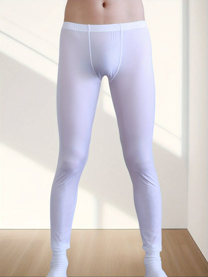 Summer Solid Long Leggings for Men – Slim Fit, Stretchy, Sweat-Absorbing, Comfortable Yoga and Home Pants