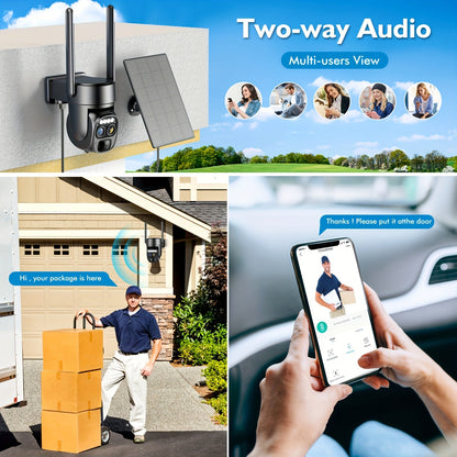 Hawkray [10x Zoom] 360° Low-Power CCTV WiFi Camera with Solar Panel Battery – 2K FHD, Spotlight Alarm, Motion Detection, Color Night Vision, Two-Way Audio, IP66 Waterproof