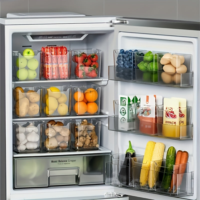 6 Piece Clear Plastic Fridge Organizer Bins – BPA-Free, Stackable Storage Containers for Vegetables, Fruits, Snacks, Kitchen Space Saver