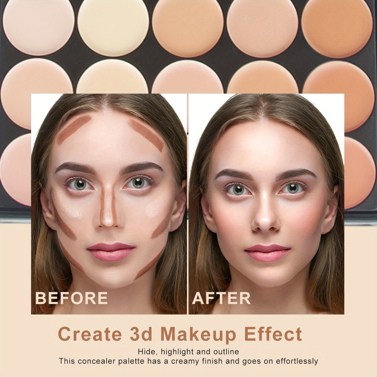 2pcs Set: 15-Shade Concealer Palette with Brush – Waterproof & Sweatproof, Full Coverage for Acne and Tattoos, Moisturizing Long-Lasting Face Makeup