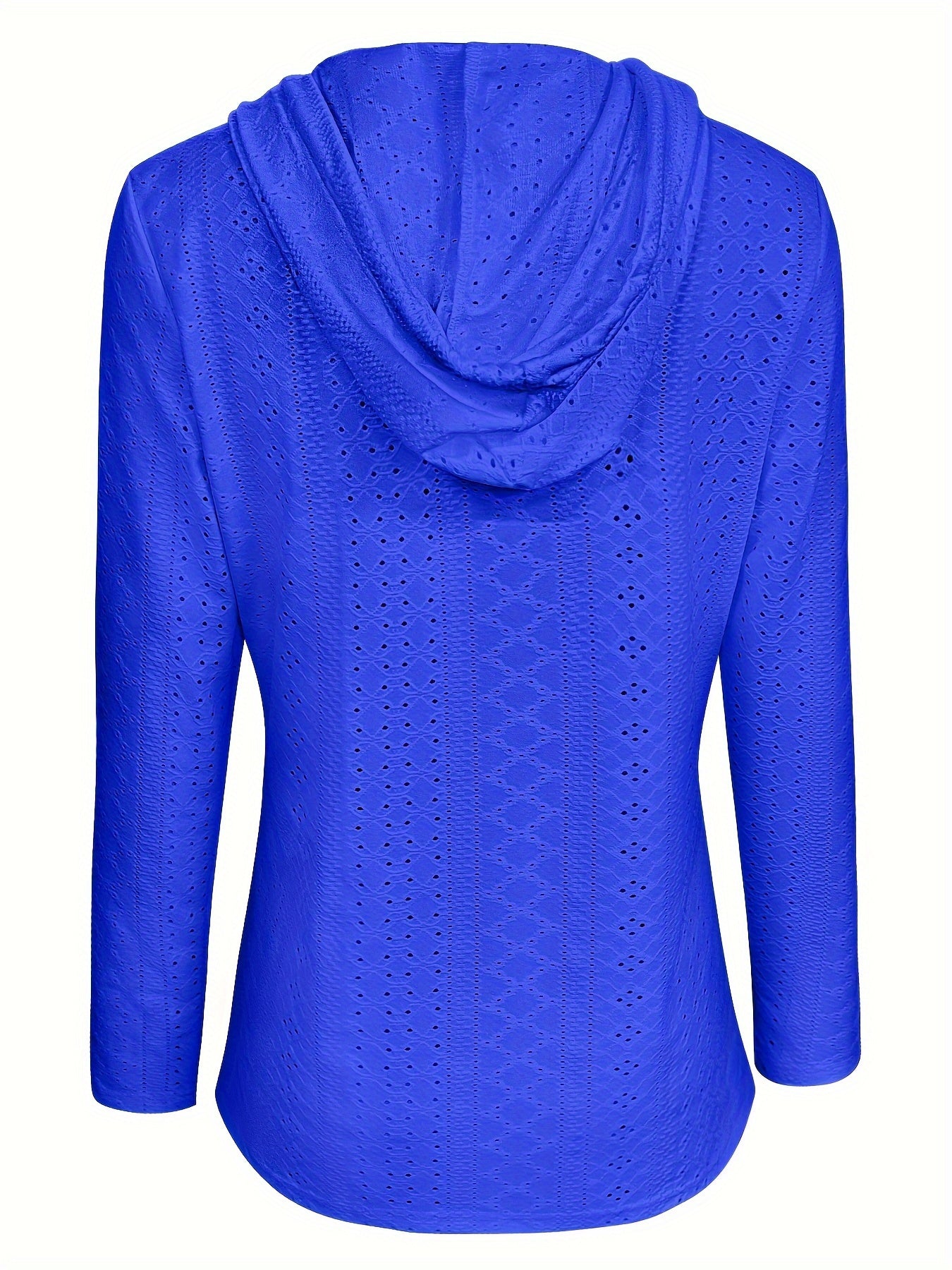 Solid Color Button Eyelet Hoodie – Casual Long Sleeve Drawstring Sweatshirt – Women's Clothing