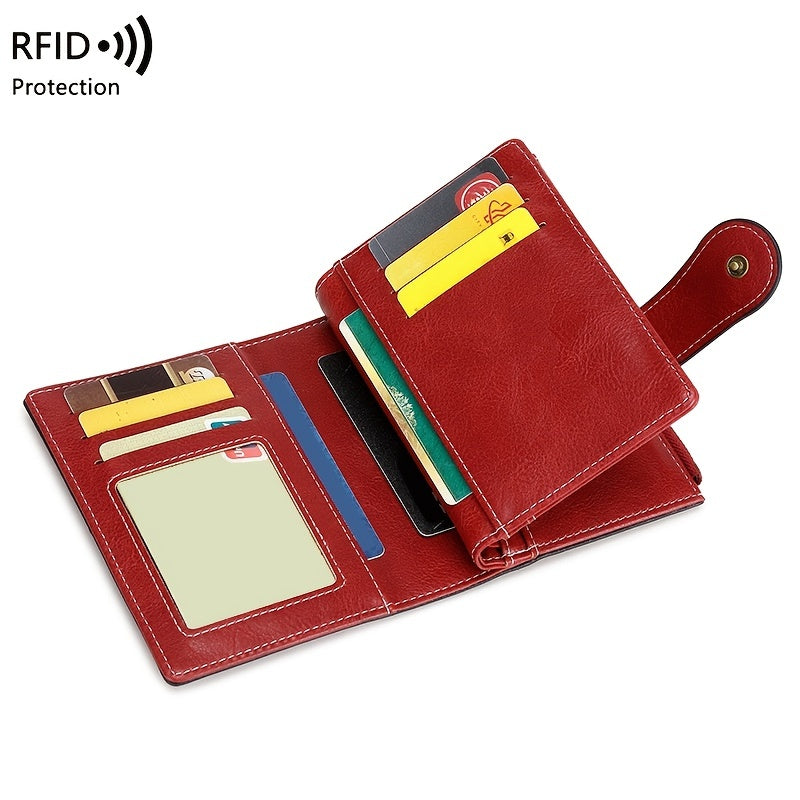 RFID Anti-Theft Women's Wallet - Multi-Card Zipper Buckle, Retro Multi-Functional Short Small Wallet
