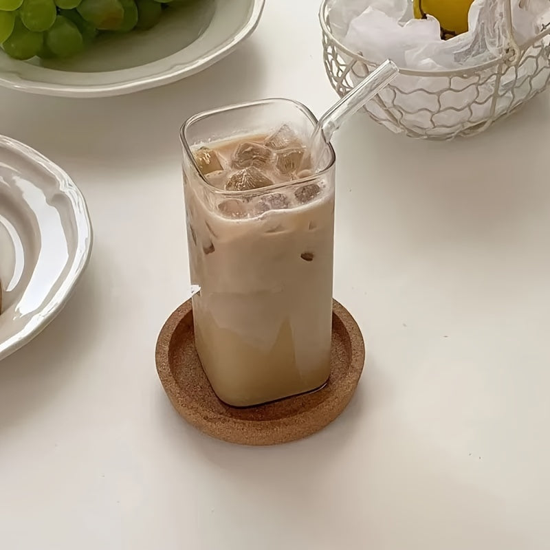 11.83oz Square Glass Coffee Mug with Lid and Straw – Heat Resistant, Transparent Drinkware for Iced Coffee, Milk, Beer – Unique Coffee Mug for Kitchen and Dining