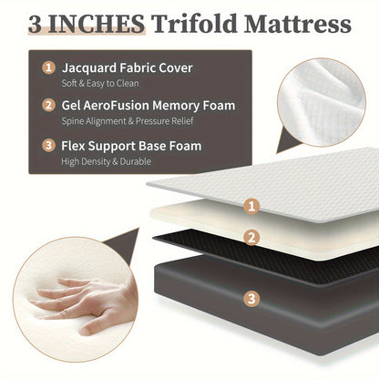 Tri-Fold Memory Foam Mattress – 4 inch/3-inch Foldable Bed with Washable Cover, Portable Mattress Topper for Camping, Guest Bed – Available in Single/Twin/Full/Queen