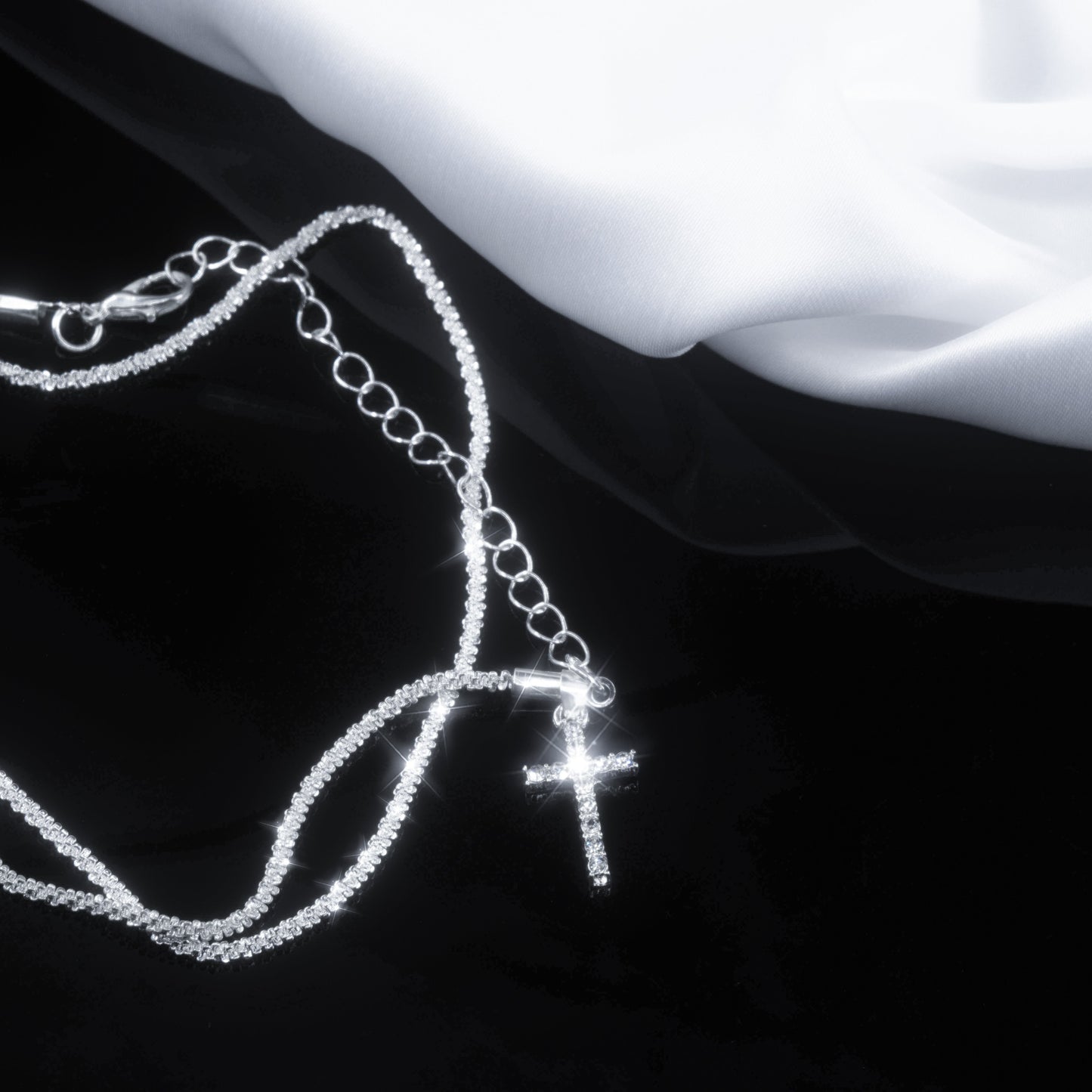 2pcs 925 Sterling Silver Wavy Cross Anklet Set for Women – Beach Star Anklet Gift for Holiday