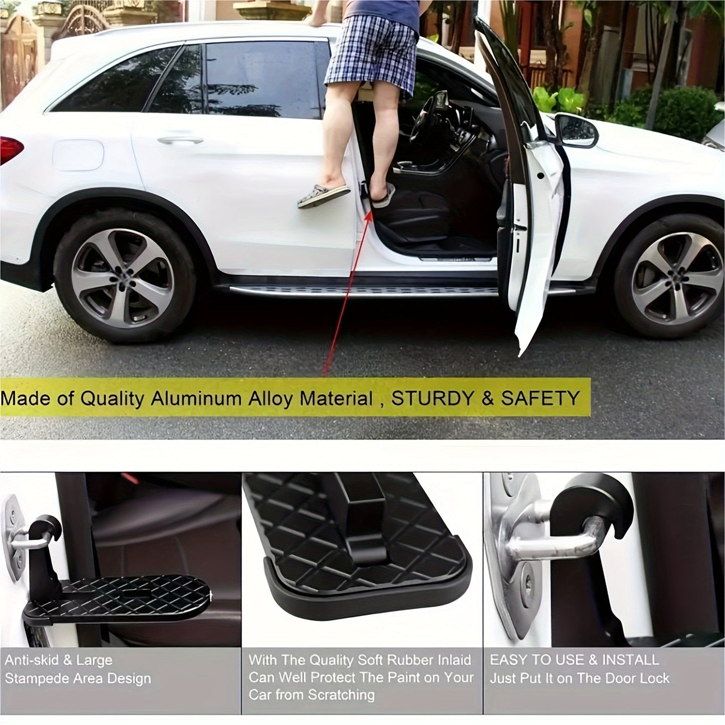 Premium Metal Folding Door Step – Compact Safety Ladder with Hammer, Roof Cleaning Hook, Anti-Slip Surface, Durable for Easy Climbing and Household Use