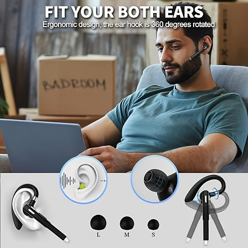 Mosyxe Wireless Business Headset - 120 Hour Standby, Built-in Microphone for iPhone & Android Phones