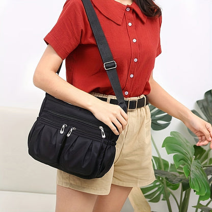 Women's Casual Ruched Crossbody Bag - Large Capacity Nylon Shoulder Bag