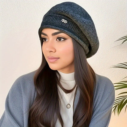 Women's Stretchy Beanie Hat with Pocket - Soft & Cozy Acrylic Knit Cap for Autumn and Winter
