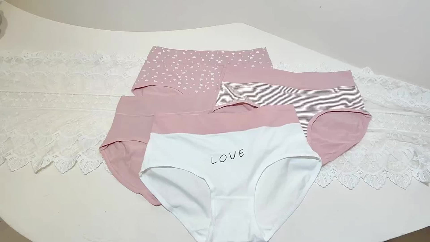 4pcs Cartoon Print Colorblock Briefs – Soft, Comfortable High Waist Intimates Panties – Women's Lingerie and Underwear
