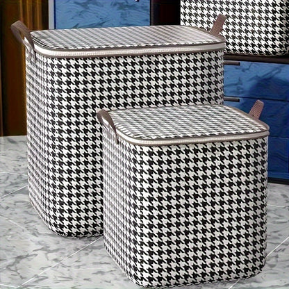 Houndstooth Storage Boxes: Clothes & Blanket Storage Bags, Containers with Handles for Closet Organization