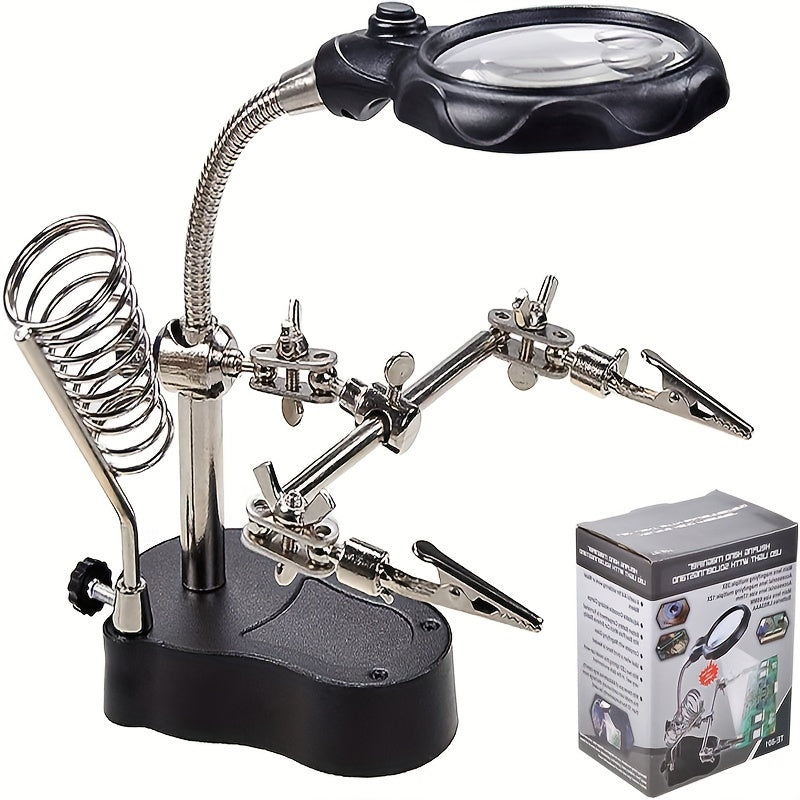Adjustable LED Magnifying Glass - Illuminated Inspection Tool with Light, Folding Design and Clip for Mobile Phone Repair, Hardware and Electronics