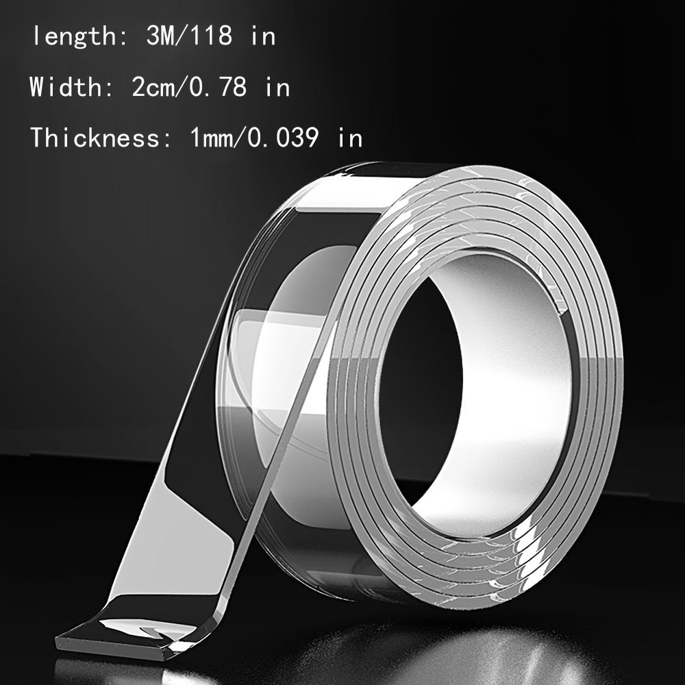 3 PCS Heavy Duty Double-Sided Tape – Reusable, Traceless, Strong Sticky Tape Strips, Multipurpose Washable Nano Tape for Home, Office, Car