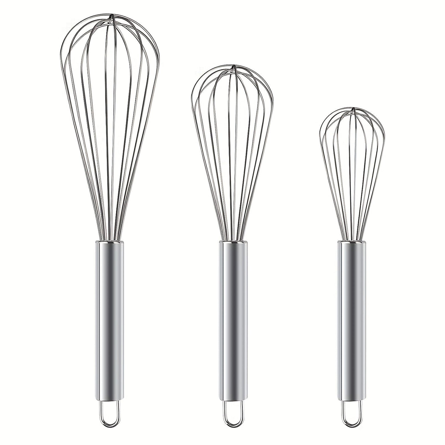 3pcs Stainless Steel Egg Whisk Set - 3 Sizes for Cooking, Baking, and Kitchen Use