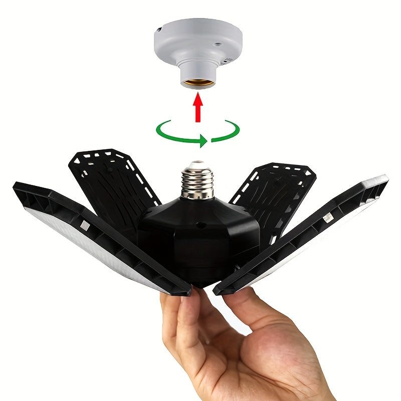 LED Garage Light Bulbs – 10,000LM Super Bright, Adjustable Panels, E26/E27 Screw Socket – Deformable Ceiling Light for Warehouse, Corridor, Stadium