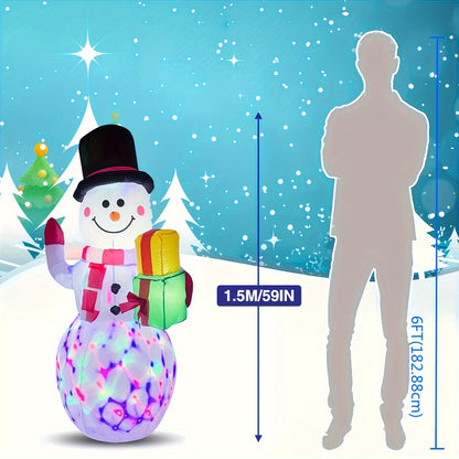 5ft Christmas Inflatable Snowman - Outdoor Yard Decor with Rotating LED Lights, Garden Christmas Decoration, Festival Decor for Restaurants