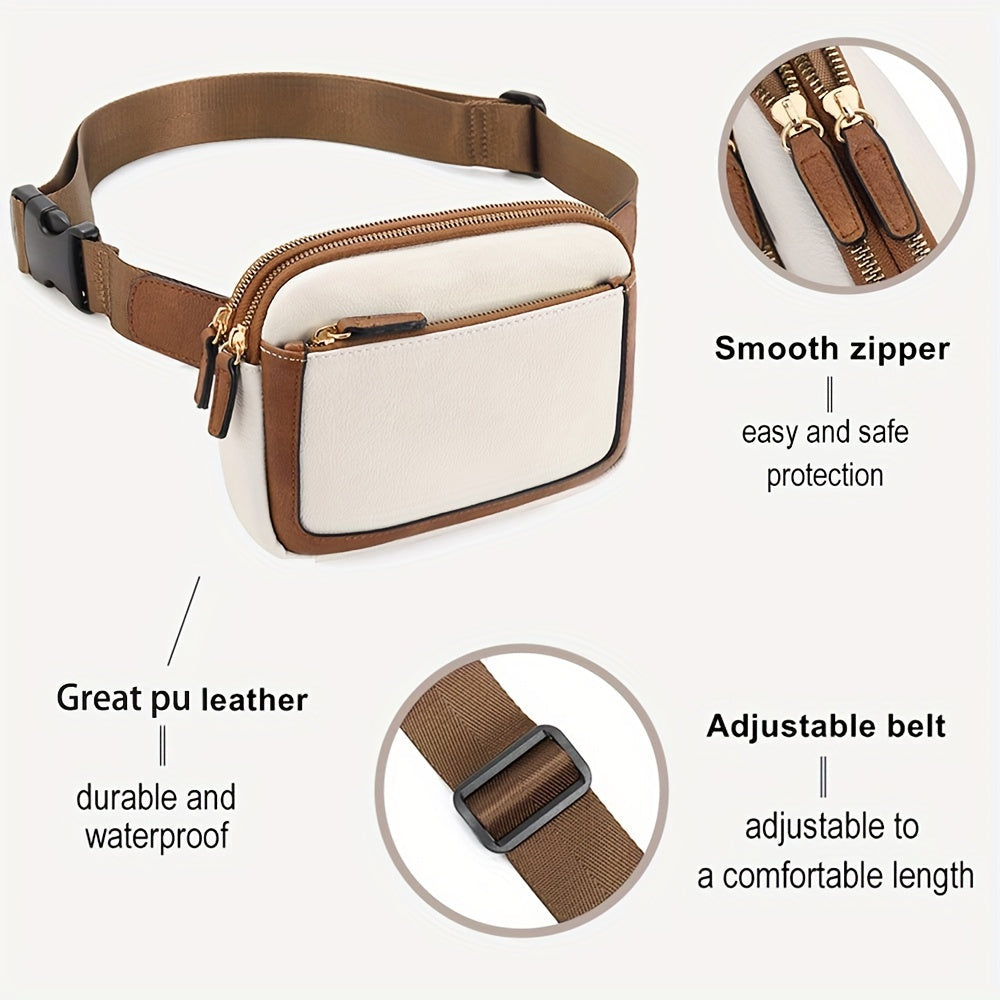 Fashion Crossbody Bag with Adjustable Strap - Lightweight PU Leather Waist Bag, Portable Fanny Pack for Outdoor Sports and Fitness