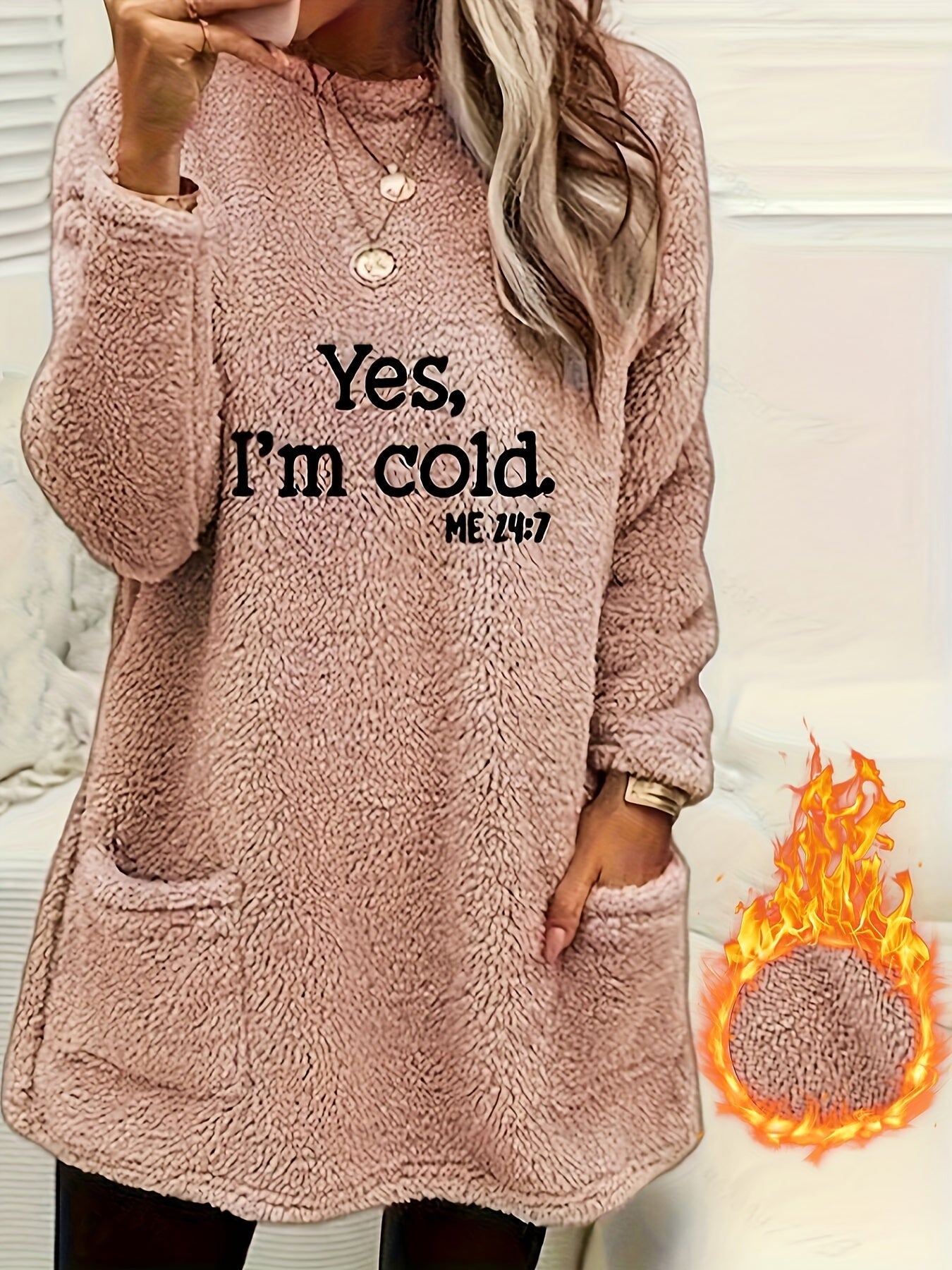Women's Cozy Fleece Pullover Sweatshirt with Pockets – Long Sleeve Crew Neck for Fall & Winter