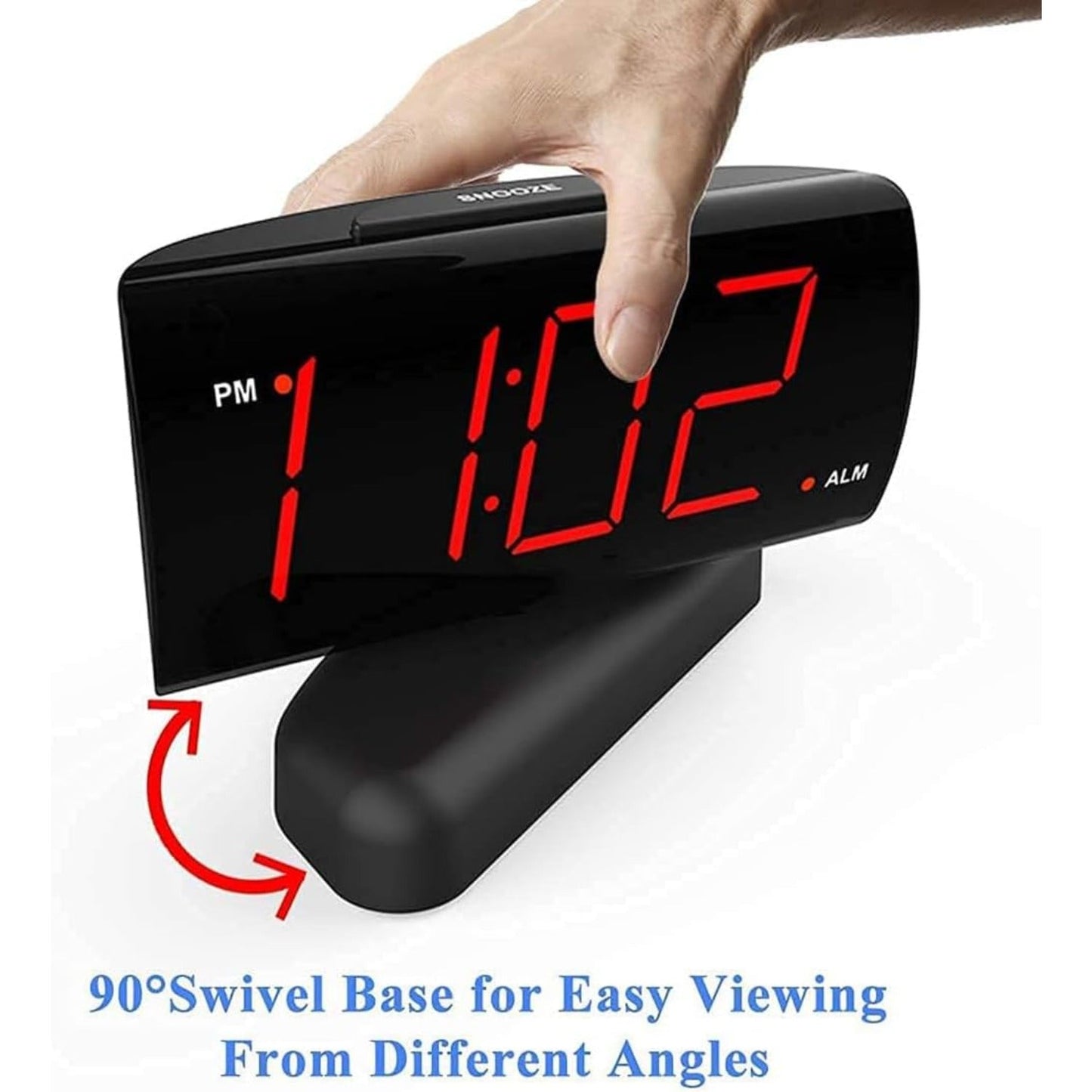 Big Digit Alarm Clock with Swivel Base – 2-Level Alarm Sound & Brightness, 12H Format, Outlet Powered Bedside Clock (B-Red)