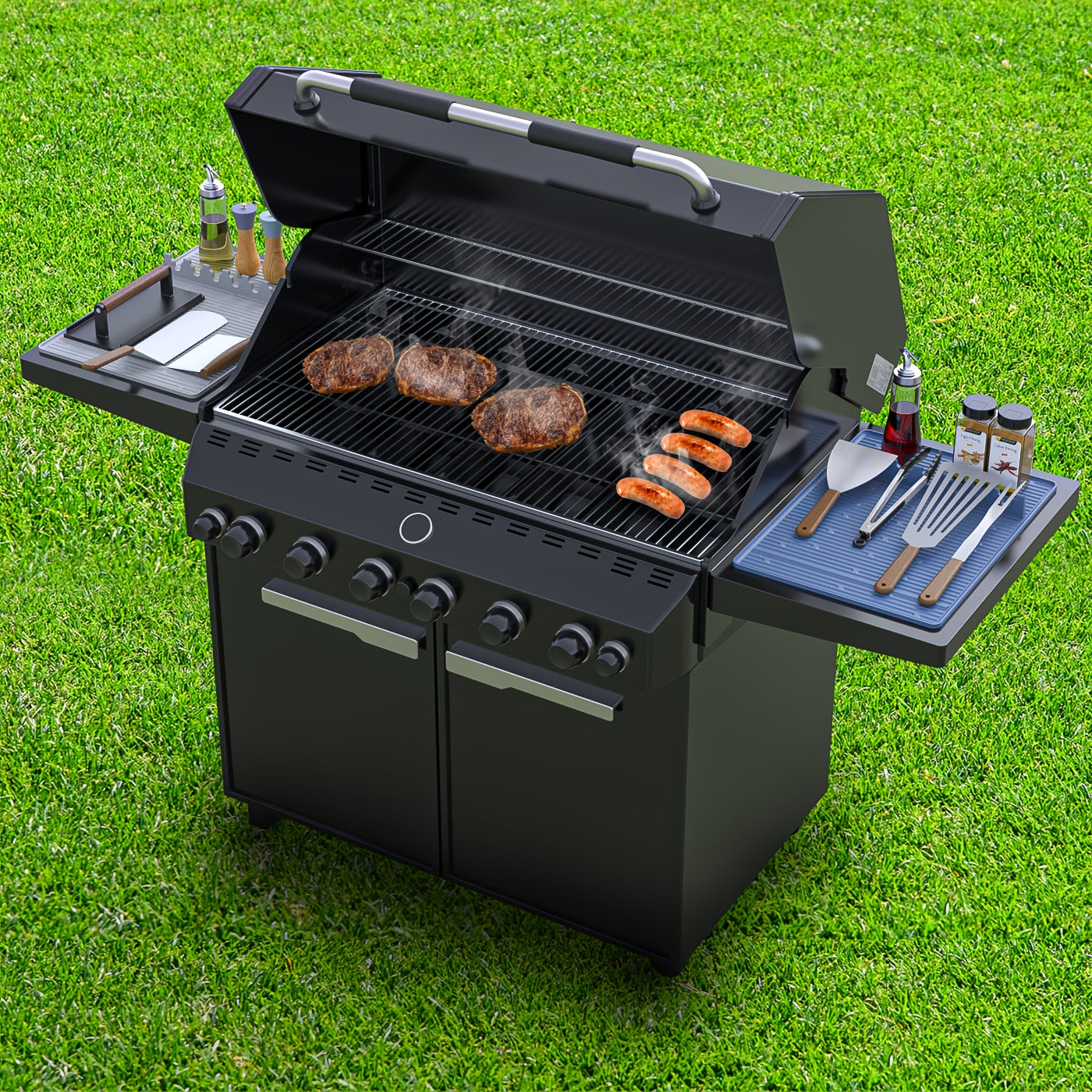 Silicone Grill Mat for Blackstone - 16.5x11.5" Non-Stick, Easy-to-Clean BBQ Accessory with Drip Pad and Spatula Holder