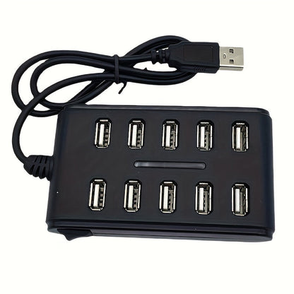 Portable 10-Port USB Hub – General Purpose ABS Plastic Double Row with Switch for Work & Home Use