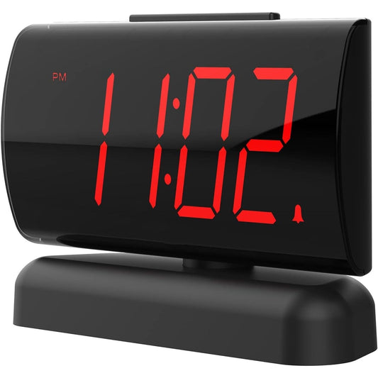 Big Digit Alarm Clock with Swivel Base – 2-Level Alarm Sound & Brightness, 12H Format, Outlet Powered Bedside Clock (B-Red)