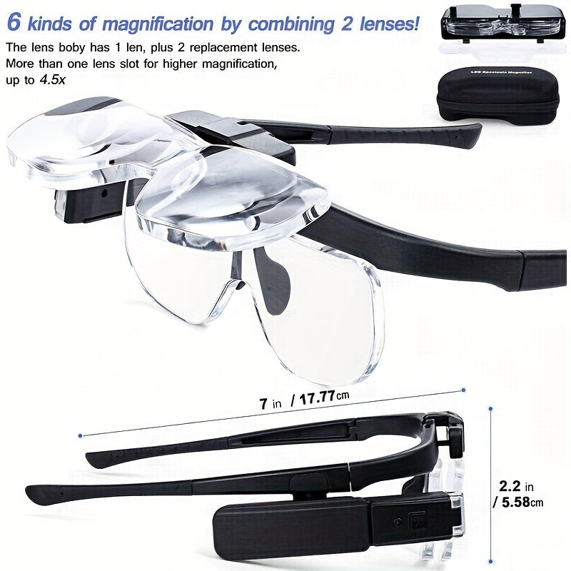Rechargeable Headband Magnifier with Adjustable Lamp - 4.5X Magnification for Reading, Jewelry, Watch Repair & Close Work, Perfect Gift for Seniors