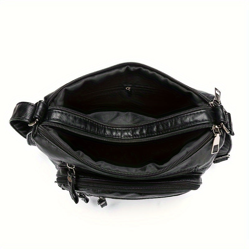 Fashion Multi-Zipper Crossbody Bag – Soft Vegan Leather Shoulder Bag with Multiple Pockets – Women's Handbag Purse
