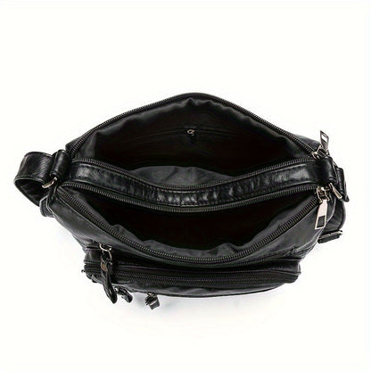 Fashion Multi-Zipper Crossbody Bag – Soft Vegan Leather Shoulder Bag with Multiple Pockets – Women's Handbag Purse