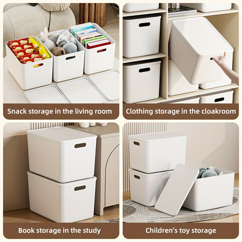 4 Pack Large Plastic Storage Bins with Handles – Durable Waterproof Organizers for Snacks, Underwear & Kitchen Essentials, Ideal for Dorm Room Organization