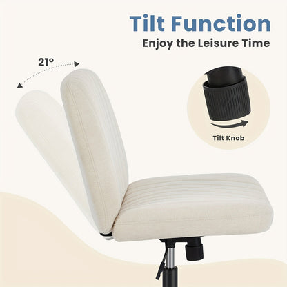 Criss Cross Office Chair with Wheels - Wide Armless Desk Chair, Adjustable Swivel, Comfy for Home and Vanity
